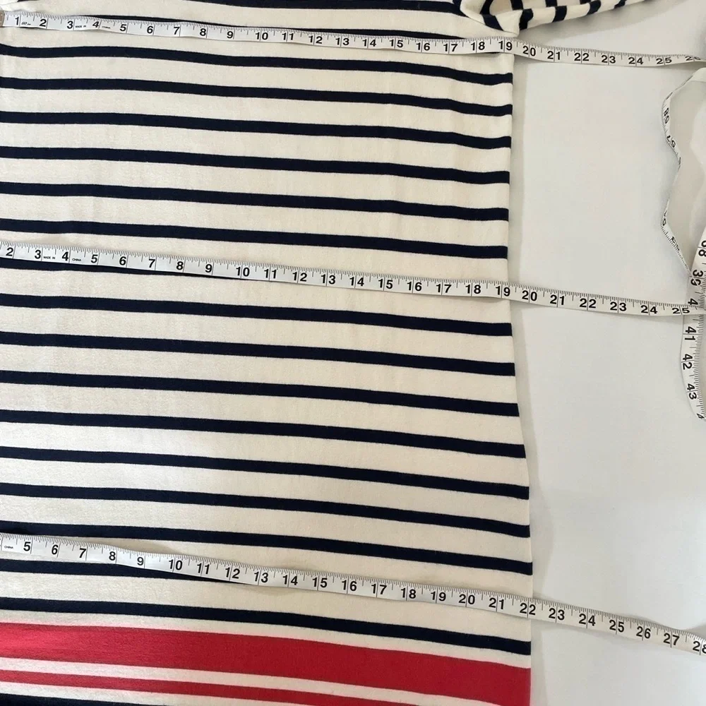 LL Bean Medium Boat Neck 3/4 Sleeve Dress Striped 100% Cotton Cream/Blue/Red - Picture 8 of 11